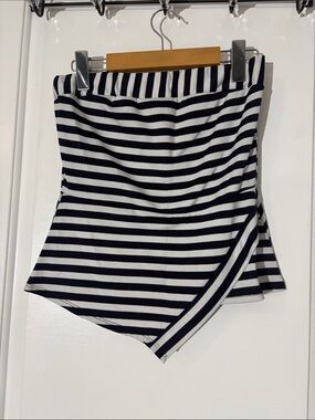 Striped Navy and White Asymmetrical Top